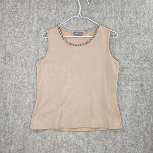 Croft & Barrow Womens Sleeveless Beaded Beige Tank Top Size M 100% Cotton Casual